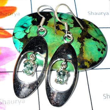 Green Amethyst B - CES982- Faceted stone with Sterling silver Casting Earring