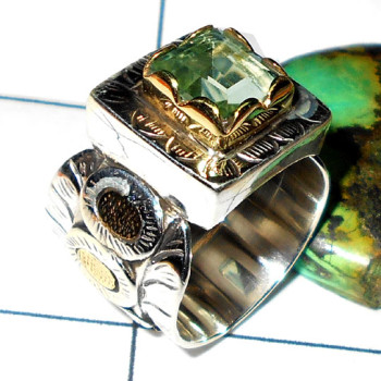 Green Amethyst A - STR992-Two Tone Silver faceted Rings