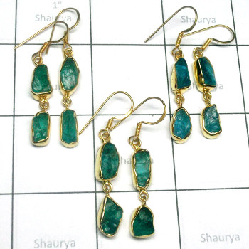 3 pair lot Apatite A - RGE985-Apatite 3 Pair lot 925 Sterling Silver Gold Plated Earrin