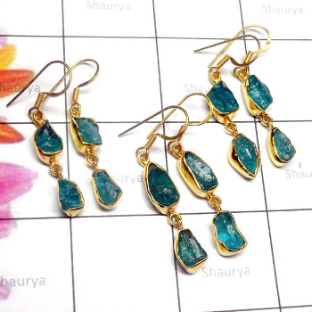 3 pair lot Apatite O - RGE985-Apatite 3 Pair lot 925 Sterling Silver Gold Plated Earrin