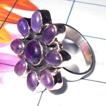 Amethyst Cab B - CMJ977-Sterling silver with Rainbow moonstone butterfly Ring Amethyst Cab B - CMJ977-Sterling silver with Rainbow moonstone butterfly Ring