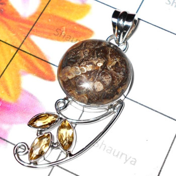 Tourtella Jasper A - CMJ955-Dinosaur bone silver sea Pendant