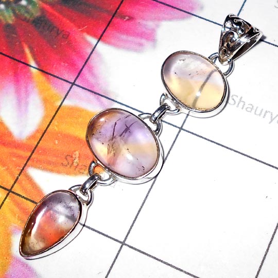 Ametrine Amethyst C - CMJ955-Dinosaur bone silver sea Pendant