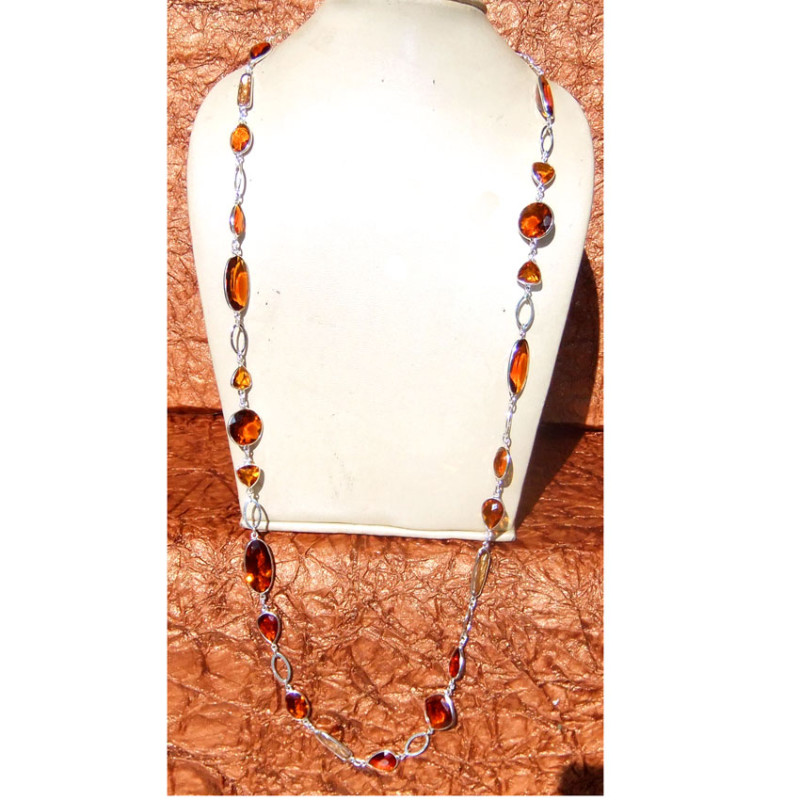 34inch Tourmaline Hydro Glass B - BZN996-Hydro Glass Gemstone 925 Plain Silver Bejal Necklace