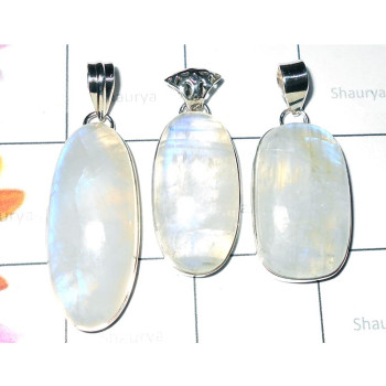 Rainbow Moonstone C - SVP937-Blue Fire Rainbow moonstone silver Pendants Lot