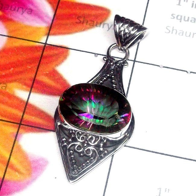 Mystic C - SD829-Multi Cut Gemstone 925 Sterling Silver Elegant Pendant