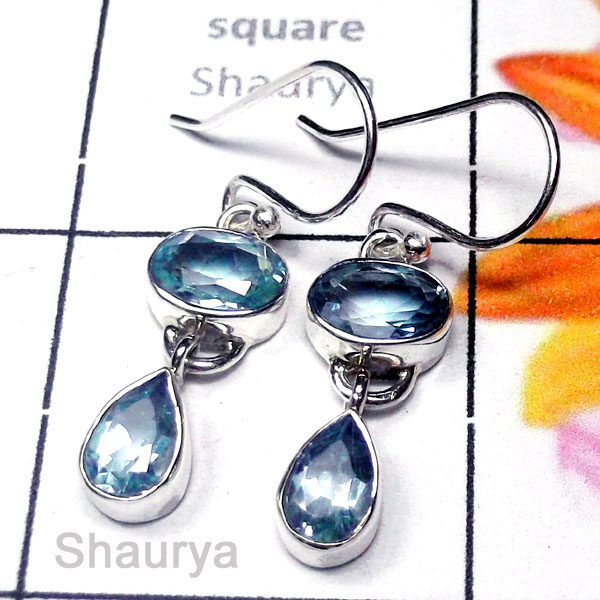 Blue Topaz B - SDE995-Cabochon gems silver Earring