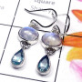 Rainbow Moonstone F - SDE995-Cabochon gems silver Earring