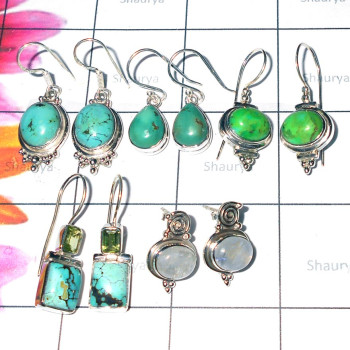 Turquoise B - SVP933- Wholesale sterling silver Assorted gemstone & Design Ear