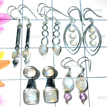 Rainbow moonstone cab O - SVP933- Wholesale sterling silver Assorted gemstone & Design Ear