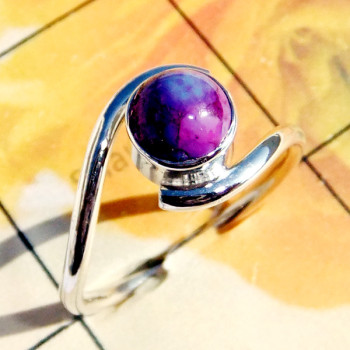 7mm Purple Turquoise G - RBS993-Cut n Cab Gemstone 925 Sterling Silver Baby Trendy Ring