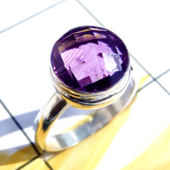 10mm Amethyst C - RBS988-Round Cut n Cab Gems 925 Sterling Silver Baby Ring