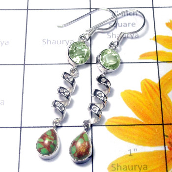 Green Amethyst A - SDE888-925 Exclusive Silver New Design Fancy Earring