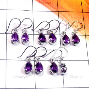 Amethyst C - CES978-925 Sterling Silver 5Pair Cut Amethyst Lightweight Castin