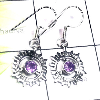 Amethyst A - CES975-Cut Gemstone Made in 925 Sterling Silver Casting Earring