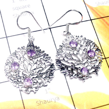Amethyst A - CES974-Casting Earring Cut Gemstone with 925 Sterling Silver