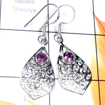 Amethyst A - CES973-925 Exclusive Silver New Design Lightweight Casting Earri