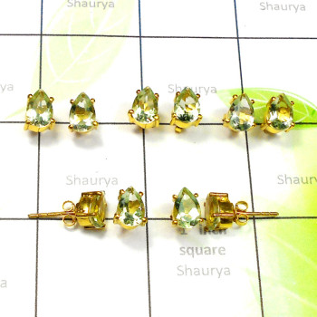 6x9mm Green Amethyst A - SGE967-5 Pair Cut 925 Sterling Silver Gold Plated Vermeil Stud