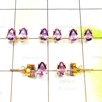 6x9mm Amethyst C - SGE967-5 Pair Cut 925 Sterling Silver Gold Plated Vermeil Stud