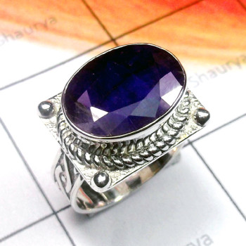 Blue Sapphire Corundum B - SCR916-New Design Cut Gemstone 925 Silver Casting Ring