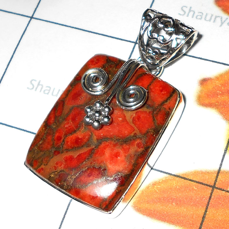 10.7 gram Red copper Turquoise E - XCP985- 925 Sterling silver Chunky style Large closeout Pendants