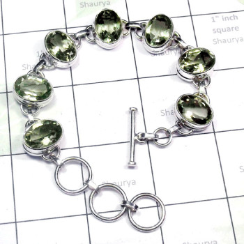 8.5 inch Green Amethyst C - SPB974-925 Exclusive Silver Cut Green Amethyst Plain Bracelet 8.5 inch Green Amethyst C - SPB974-925 Exclusive Silver Cut Green Amethyst Plain Bracelet