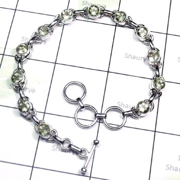 8.5 inch Green Amethyst E - SPB974-925 Exclusive Silver Cut Green Amethyst Plain Bracelet