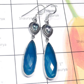 Chalcedony Hydro B - SDE883-Cab with Cut Stone 925 Sterling Sivler Designer Earring