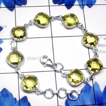 8 inch Lemon O - SBB953-Cut n Cab Gemstone 925 Silver Bejal Bracelet