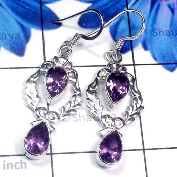 Amethyst A - CES967-Casting Earring with Cut Gemstone n 925 Sterling Silver