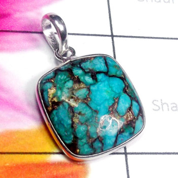 Blue copper Turquoise C - BPS987-Superior 925 Silver Multi Checker Cut Gemstone Bejal Pend