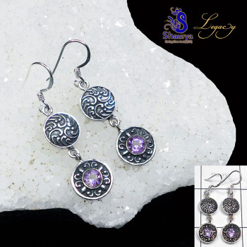 Amethyst A - FBJ991-Oxidised Filigree Bali Earring Cut Stone with 925 Sterlin Amethyst A - FBJ991-Oxidised Filigree Bali Earring Cut Stone with 925 Sterlin