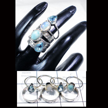 Mix Cut & Cab B - STK997-Mix Cut and Cab Made in 925 Sterling Silver 7 Set Stack Ring