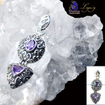 Amethyst A - FBJ983-New Design 925 Silver Cut Stone Filigree Bali Pendant Amethyst A - FBJ983-New Design 925 Silver Cut Stone Filigree Bali Pendant