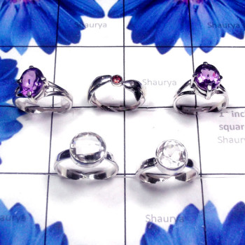 Multi Cut Gemstone H - SVP925-Cut n Cab Gemstone 5 Pcs 925 Silver Wholesale Fancy Ring