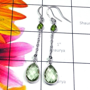 Green Amethyst A - BZE954-925 Exclusive Silver with Cut Gemstone Long Chain Bejal E