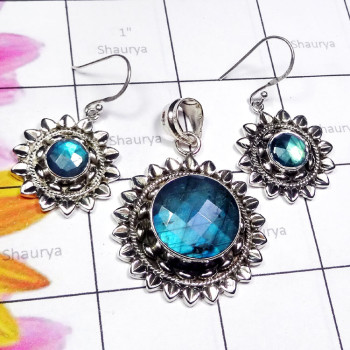 Labradorite Cut A - NDS963-Labradorite Cut, Charoite, Made in 925 Silver Designer Ea