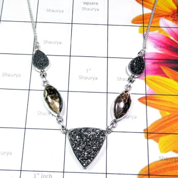 Flat Druzy, Turtella Jasper A - SDN967-Smokey, Flat Druzy, Turtella Jasper, 925 Sterling Silver