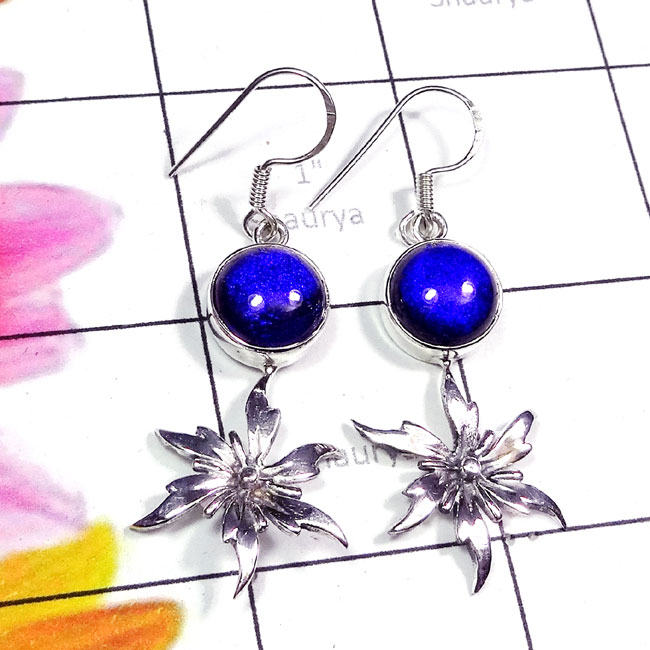 Dichroic Glass A - CES960-New Design Casting Earring with 925 Sterling n Semiprecio