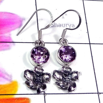 Amethyst A - CES959-Exclusive 925 Silver with Genuine Gemstone Casting Earrin