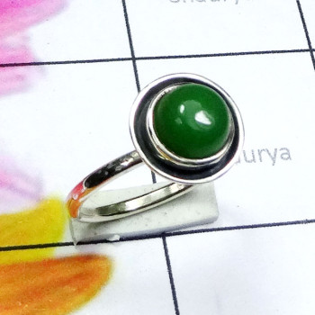 Green Onyx B - SFR984-925 Plain Silver Semiprecious Cab Gemstone Trendy Ring Green Onyx B - SFR984-925 Plain Silver Semiprecious Cab Gemstone Trendy Ring