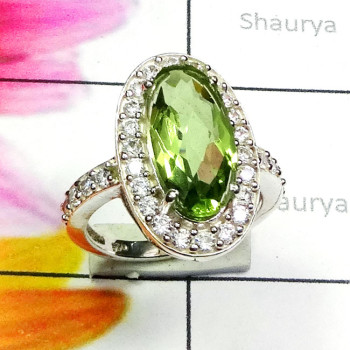 Green Amethyst Hydro O - SFR982-Multi Cut Hydro with CZ 925 Exclusive Silver Elegant Ring