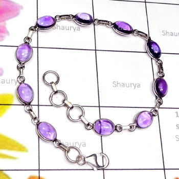Amethyst A - SBB925-Semiprecious Cab Amethyst 925 Plain Silver Lightweight Be