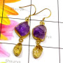 Amethyst n Citrine Rough E - RGE979-Rough Gemstone 925 Silver Gold Plated Handmade Earring