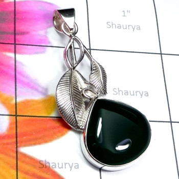 Black Onyx D - SD776-Genuine Cut n Cab Gemstone Made in 925 Silver Elegant Pend