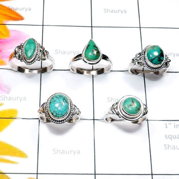 Tibet Turquoise B - RBS985-Tibet Turquoise 925 Silver Manufacturer 5 Pcs Baby Ring