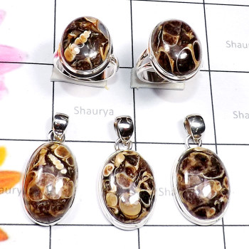 Turtella Jasper C - TJD996-Genuine Turtella Jasper Cab 925 Silver 2 Pcs Ring n 3 Pcs