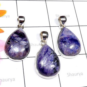 Charoite O - CRT993-Cab Charoite 925 Silver Manufacturer 3 Pcs Wholesale Pend Charoite O - CRT993-Cab Charoite 925 Silver Manufacturer 3 Pcs Wholesale Pend