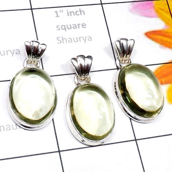Green Amethyst B - SVP913-Semiprecious Cab Green Amethyst 925 Silver 3 Pcs Trendy P