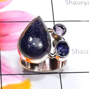 Iolite A - CLR963-Iolite Cut n Cab 925 Sterling Silver Adjustable Cluster R Iolite A - CLR963-Iolite Cut n Cab 925 Sterling Silver Adjustable Cluster R